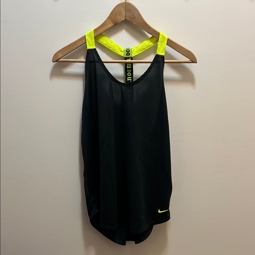 Dark Green Nike Tank Top with Neon Yellow Straps